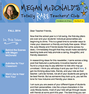 Copy for Megan McDonald’s Totally RARE Teachers’ Club Newsletter